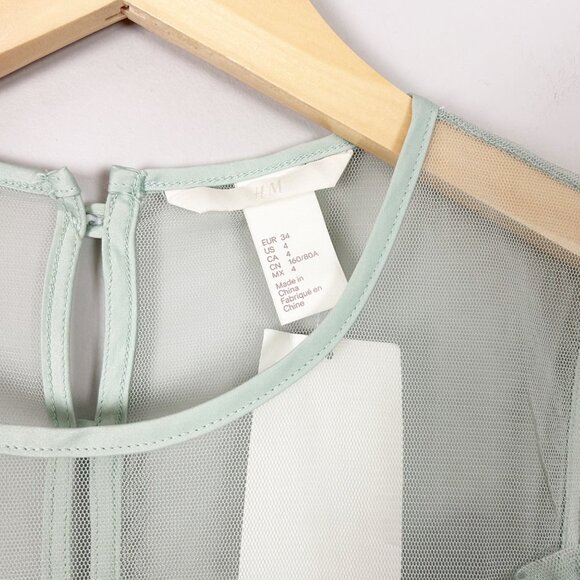 NEW H&M Sheer Mesh Top Mint Green Fairy Whimsical Ruffles Size 4 Women's - Picture 4 of 4